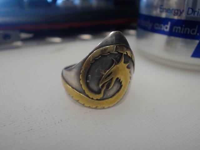 Bague argent dragon et epee