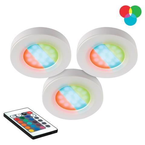 3 led pucks multicolor