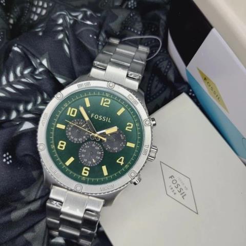 Fossil silver and green watch