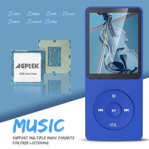 Lecteur mp3 bleu agptek 8gb sto