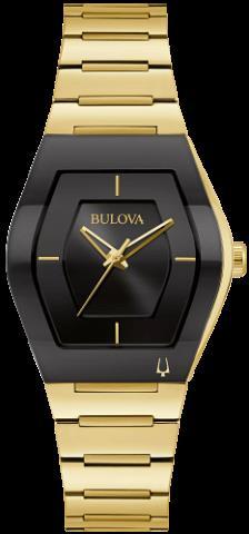 Bulova gemini gold case black dial watch