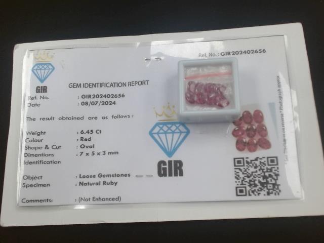 10 rubis .64ct chacun +certificate 7x5x3