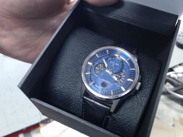 Montre homme fond bleu brac cuir+box