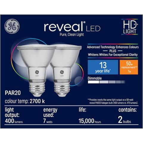 Reveal led par20 2700k 400lumens 2 bulbs