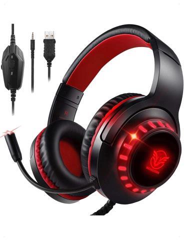 Casque decoute gaming noir et rouge