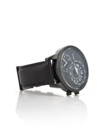 Montre black dial leather strap