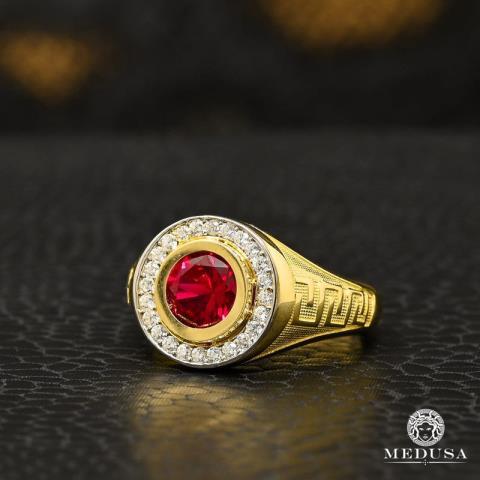 Bague en or jaune avec pierre rouge