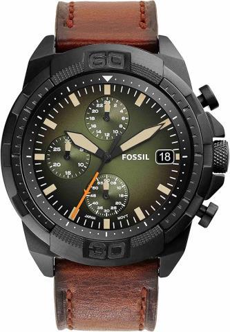 Montre fossil cuire noire vert