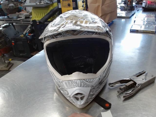 Casque de moto cross blanc et dorer