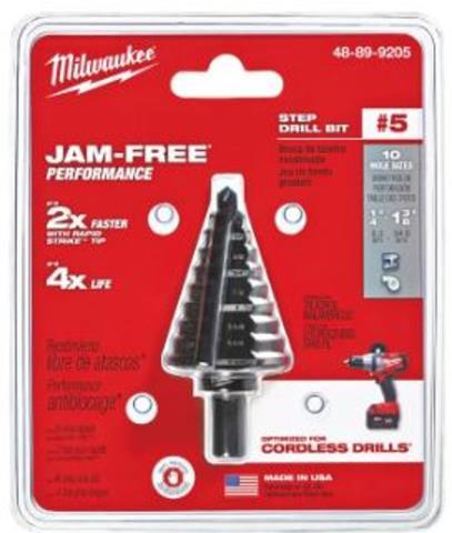 Jam free step drill bit