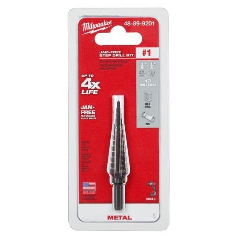 Jam free step drill bit