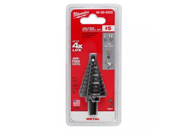 Jam-free step drill bit