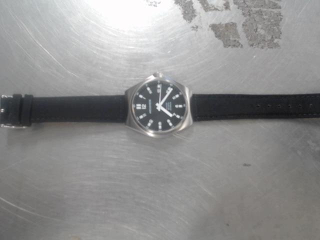 Stainless, black dial, black strap, auto